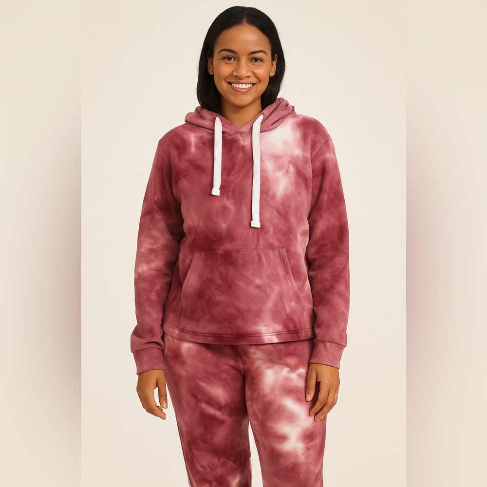 B Free Pink Tie-Dye Fleece Crop-top Hoodie  
Jogger Set